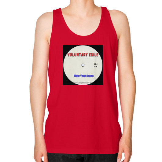 Unisex Fine Jersey Tank (on man) Red - Voluntary Exile