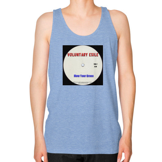 Unisex Fine Jersey Tank (on man) Tri-Blend Blue - Voluntary Exile