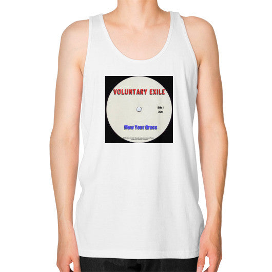 Unisex Fine Jersey Tank (on man) White - Voluntary Exile