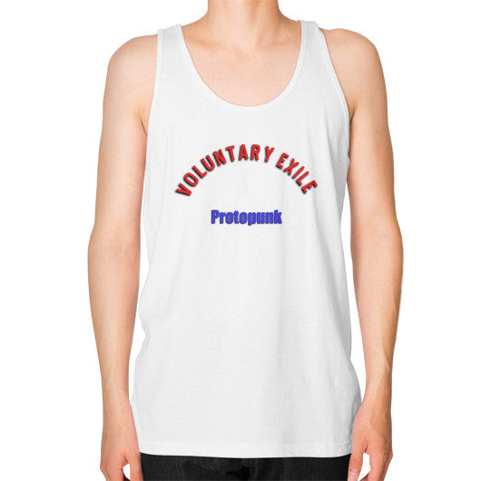 Unisex Fine Jersey Tank (on man) White - Voluntary Exile