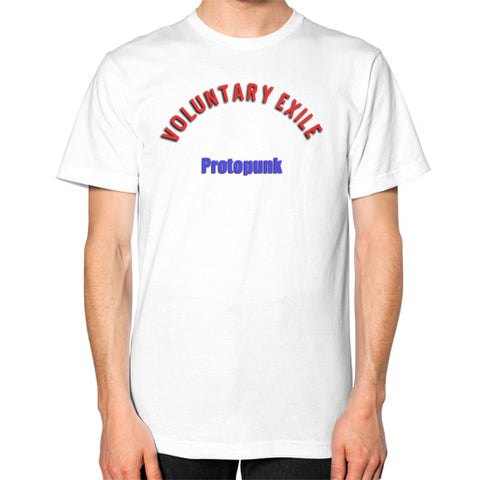 Unisex T-Shirt (on man) White - Voluntary Exile