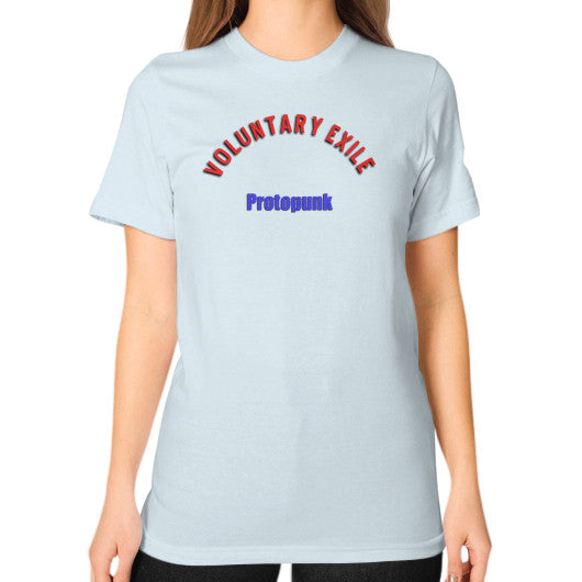 Unisex T-Shirt (on woman) Light blue - Voluntary Exile
