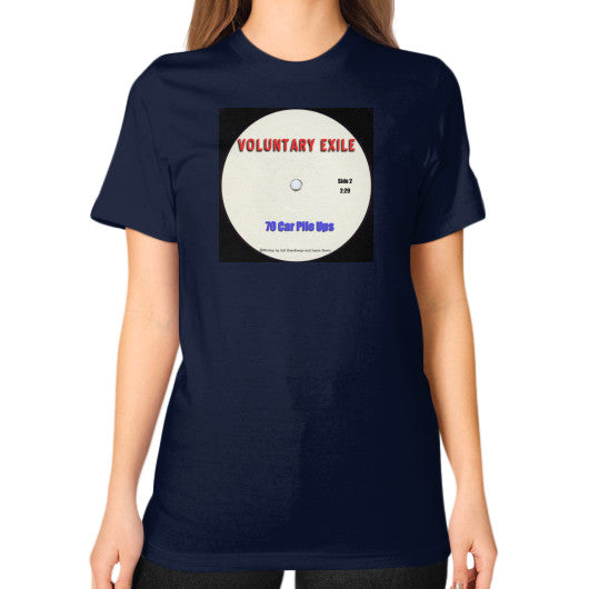 Unisex T-Shirt (on woman) Navy - Voluntary Exile