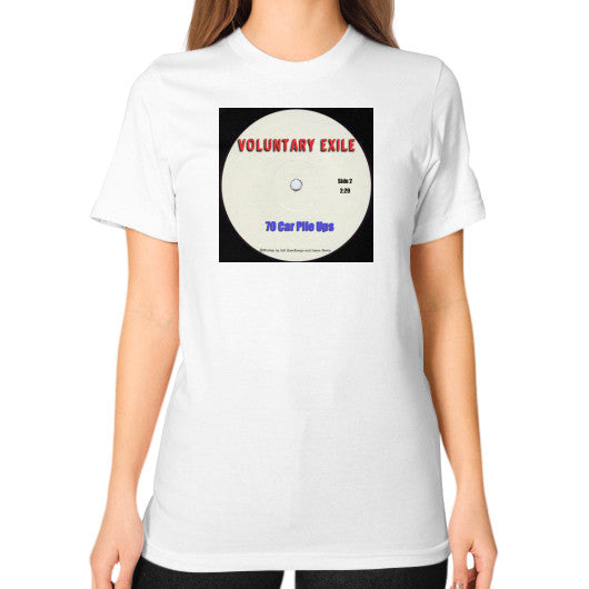 Unisex T-Shirt (on woman) White - Voluntary Exile