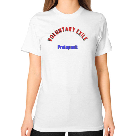 Unisex T-Shirt (on woman) White - Voluntary Exile