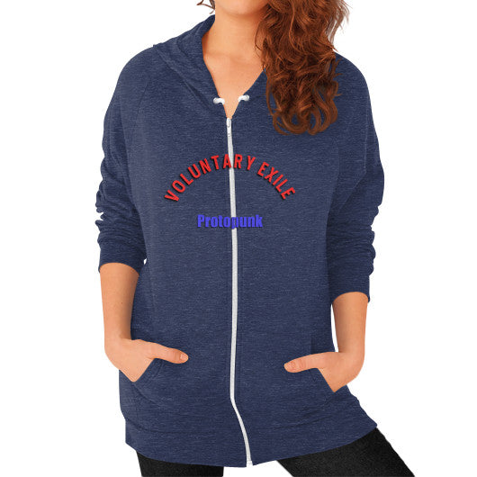 Zip Hoodie (on woman) Tri-Blend Navy - Voluntary Exile